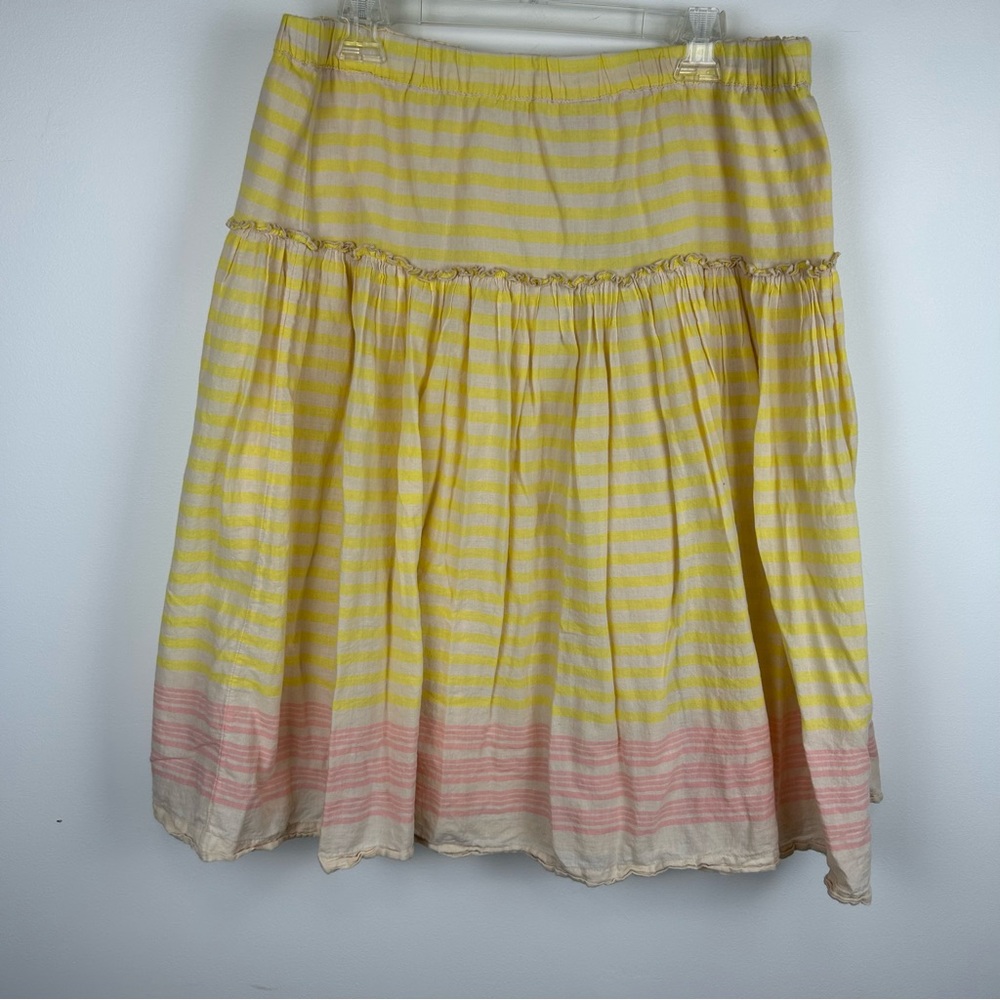 Old Navy Yellow & Pink Striped Tiered Skirt sz L Preppy Beachy Summer Festival